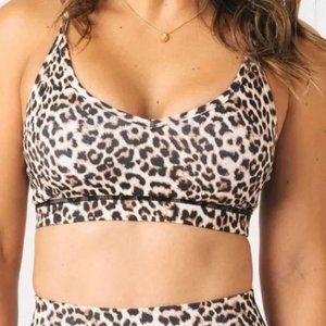 ZYIA Leopard Brilliant Mesh Bra Size S Black Tan Animal Print Sports Bra